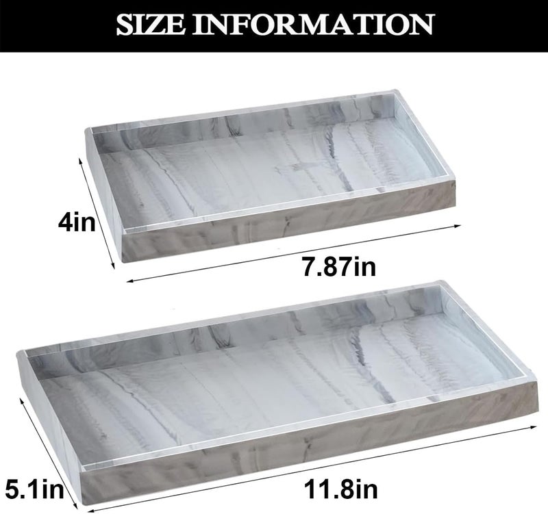 BasedFloor 2PCS(7.87” L and 11.8” L) Silicone Soap Dispenser Tray, Kitchen soap Caddy countertop, Toilet, Tray for Scrubber, Lotion Bottles, Perfume, Jewelry, Candle, Key Trinket Ring-White Marble - Image 2